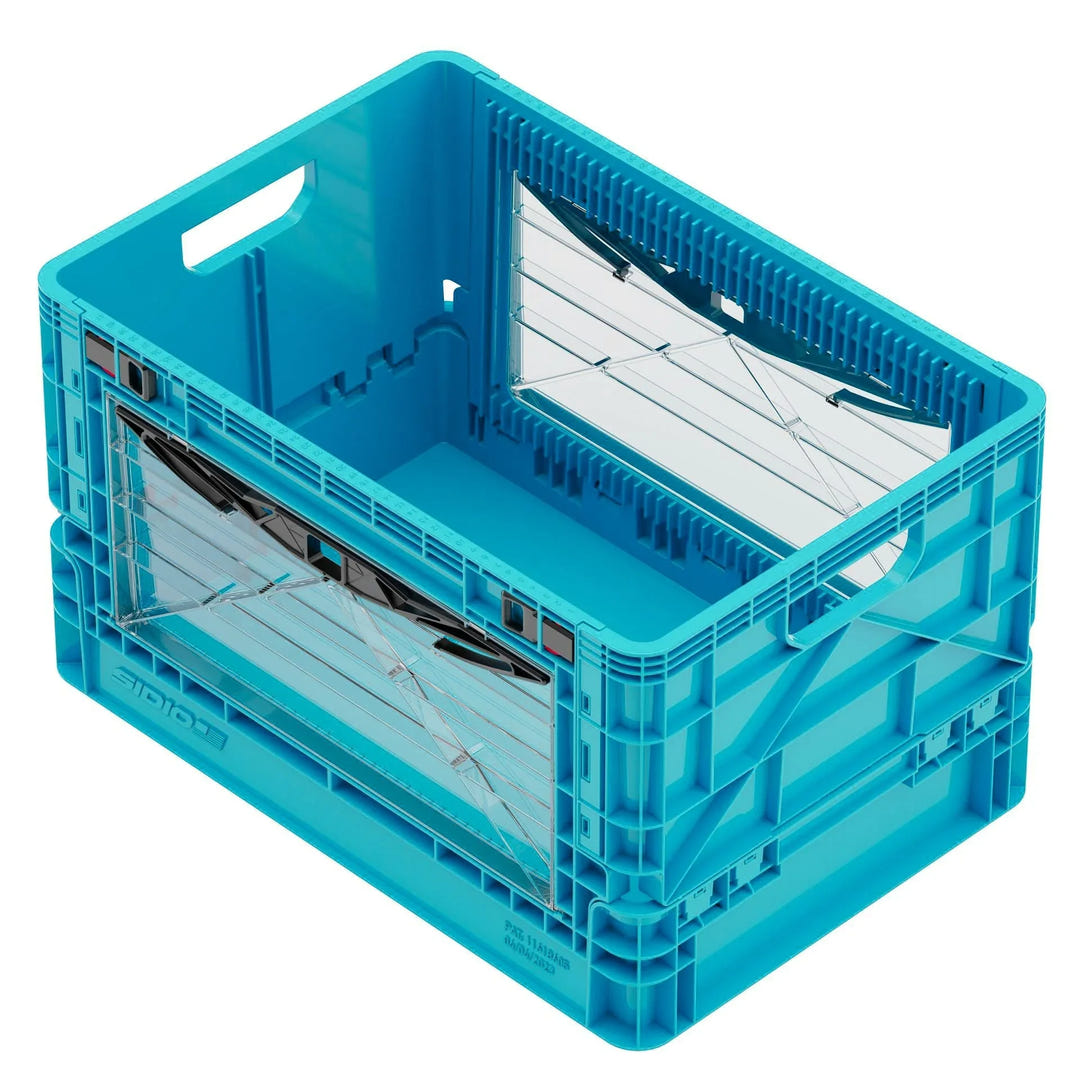 Blue SidioCrate full size collapsible storage crate with clear window panels