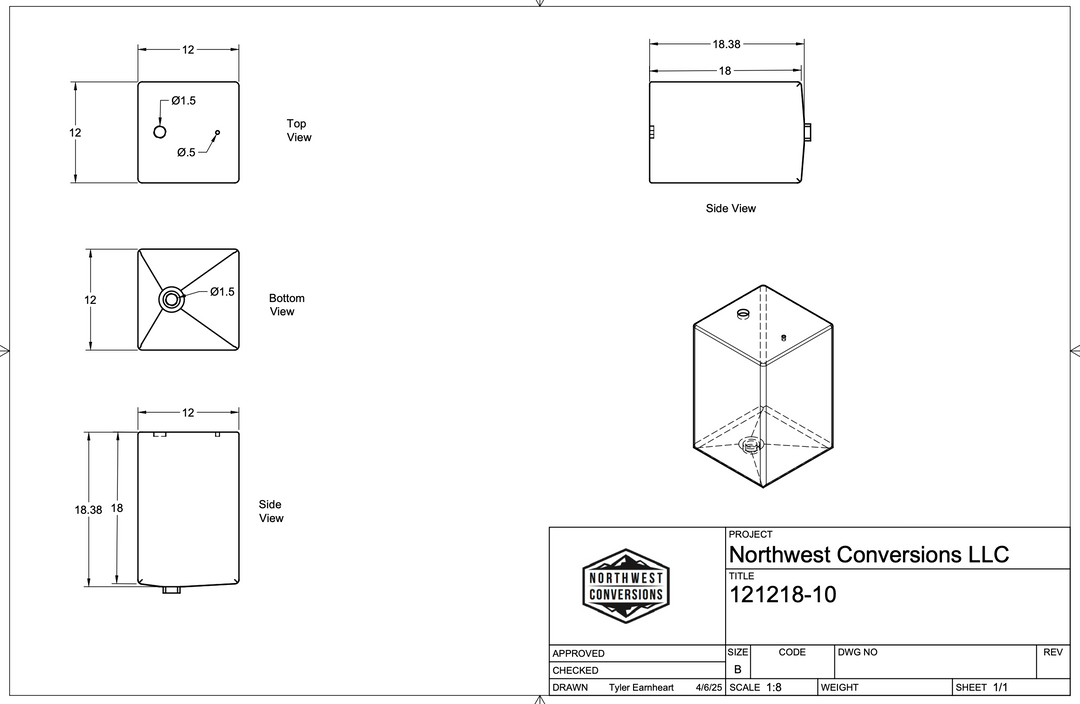 NW Conversions 10 Gallon Galley Water Tank (Fresh/Grey)
