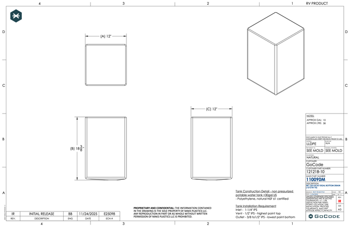 10-Gallon Galley Water Tank (Fresh/Grey)