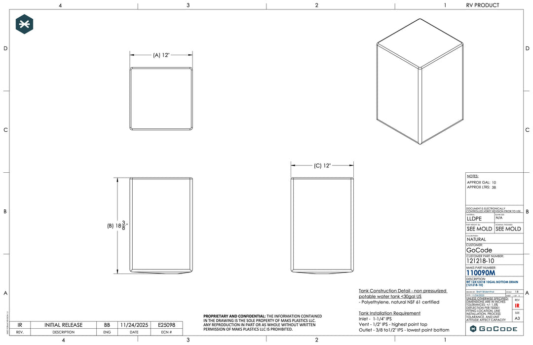 10-Gallon Galley Water Tank (Fresh/Grey) - AVC RIG