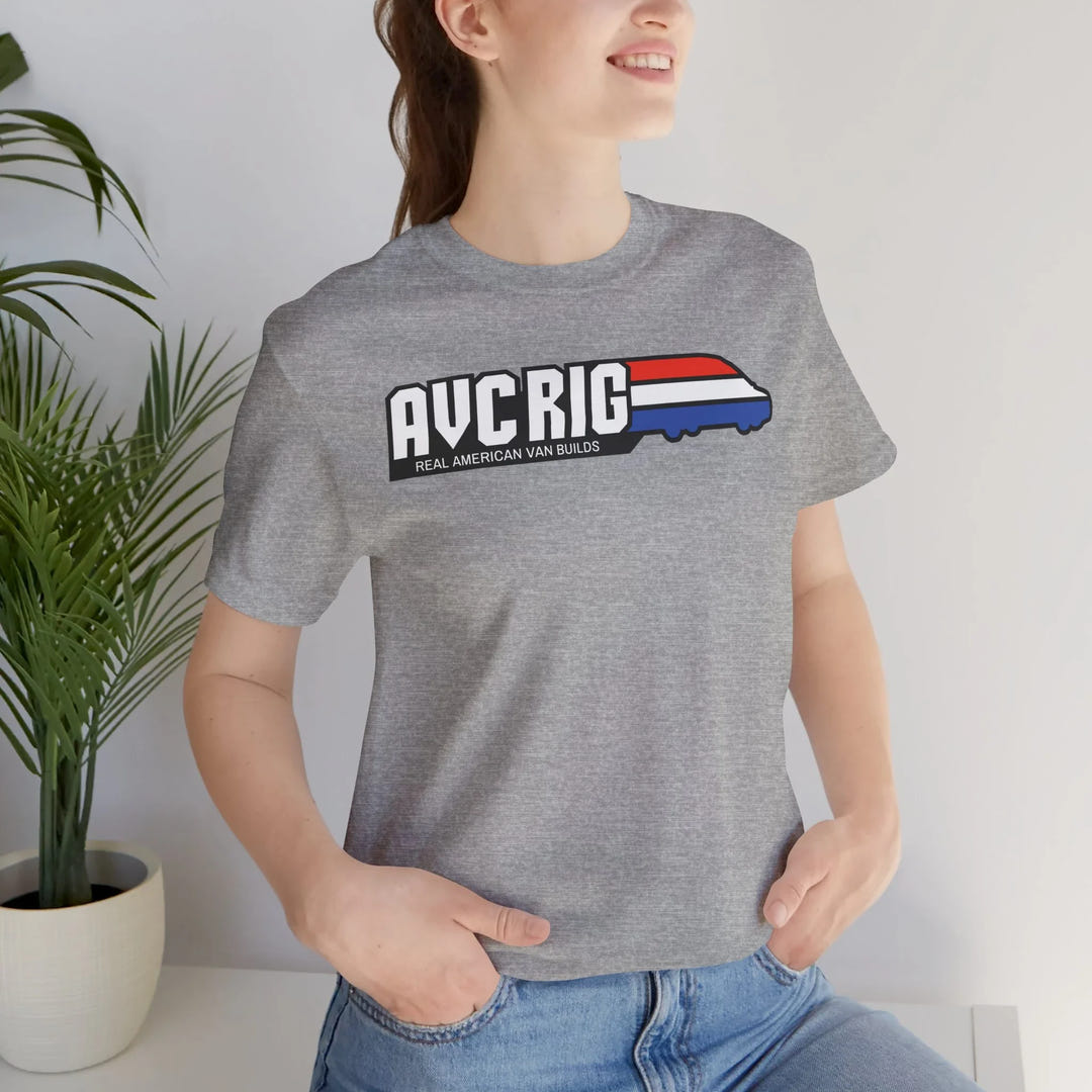 Real American van builds tee - Solids- Gi Joe theme, AVC RIG logo tee, Red, white, and blue stripe. - AVC RIG