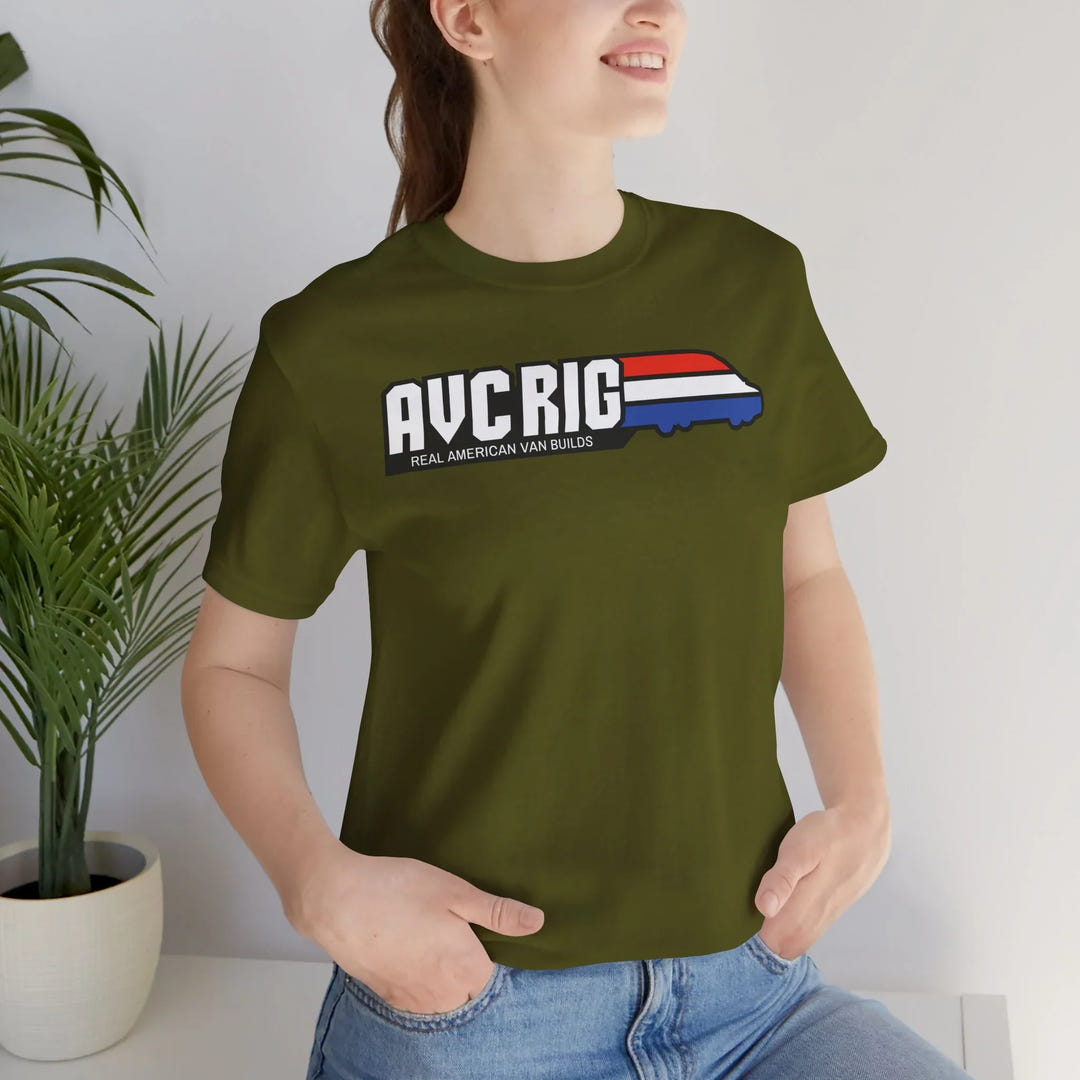Real American van builds tee - Solids- Gi Joe theme, AVC RIG logo tee, Red, white, and blue stripe. - AVC RIG