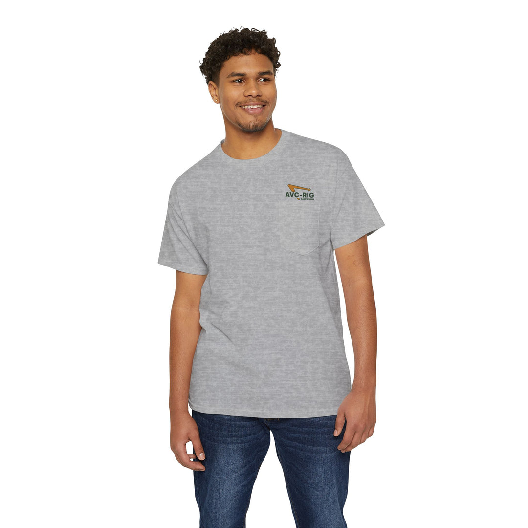 Getting out pocket tee.