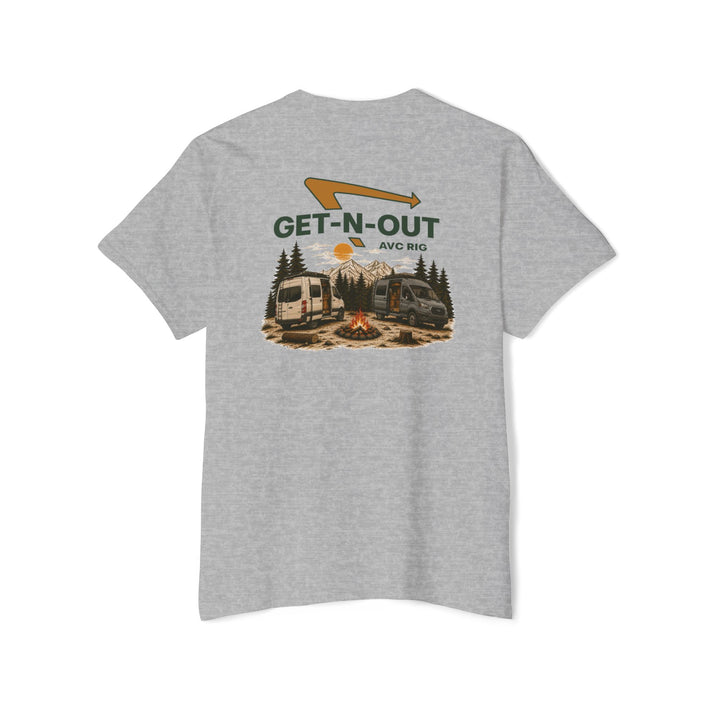 Getting out pocket tee.