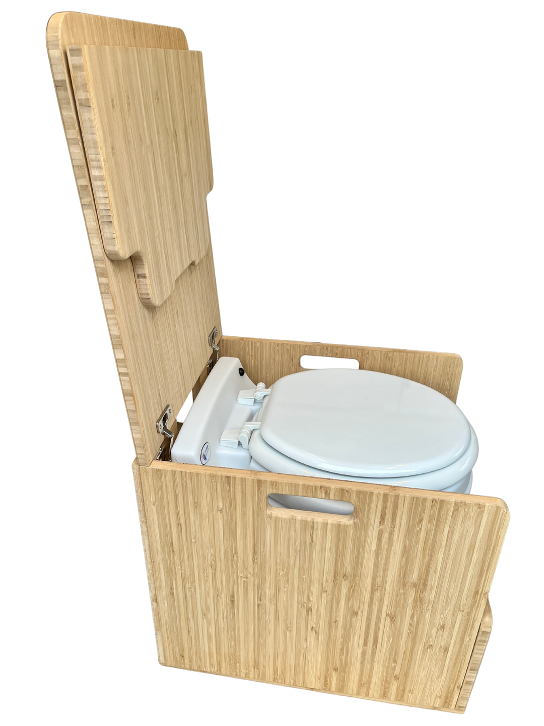 Laveo Dry Flush Portable Waterless Toilet Bamboo Lift top Cabinet Flat Pack Kit - AVC RIG