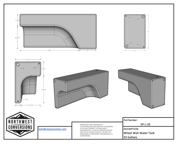 NW Conversions 33 Gallon Wheel Well Water Tank - Left (SP-L-33)