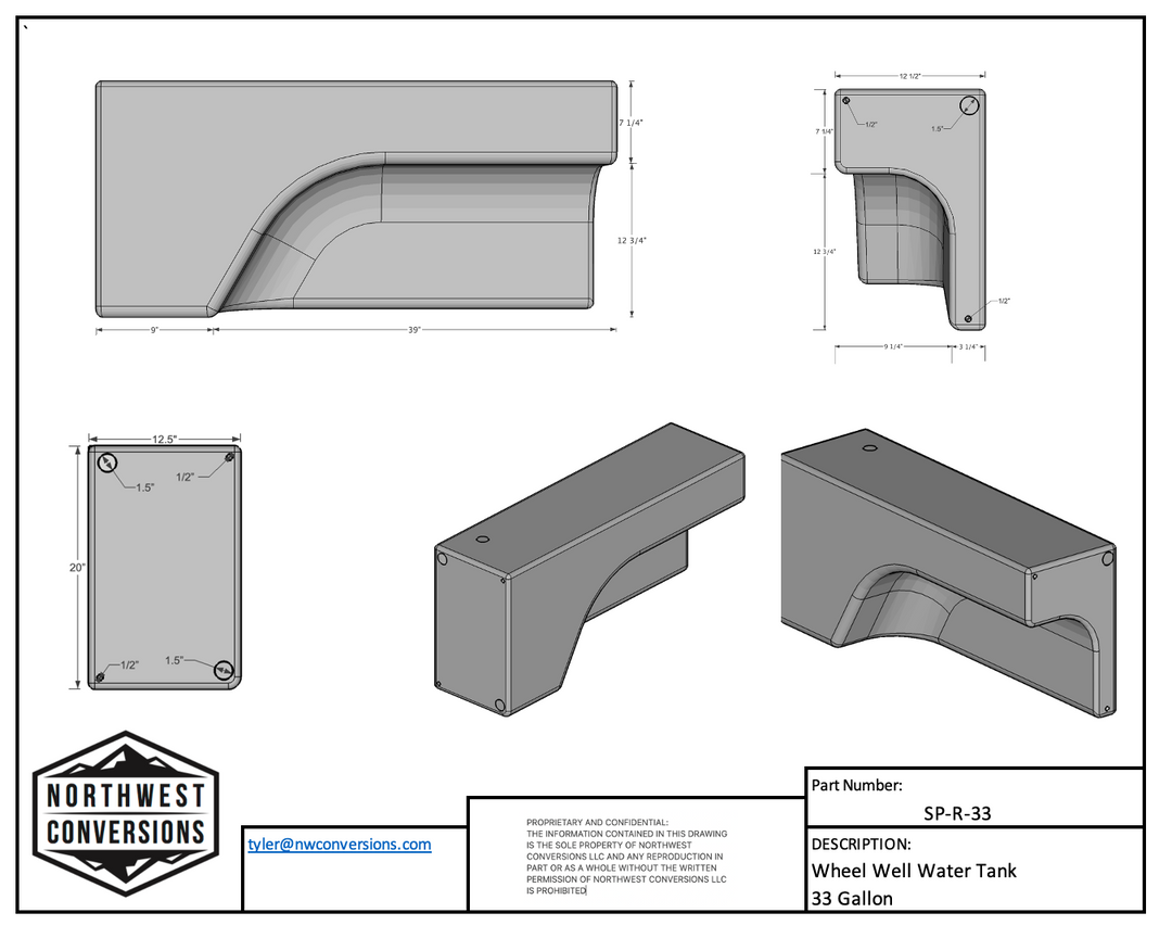 NW Conversions 33 Gallon Wheel Well Water Tank - Right (SP-R-33)
