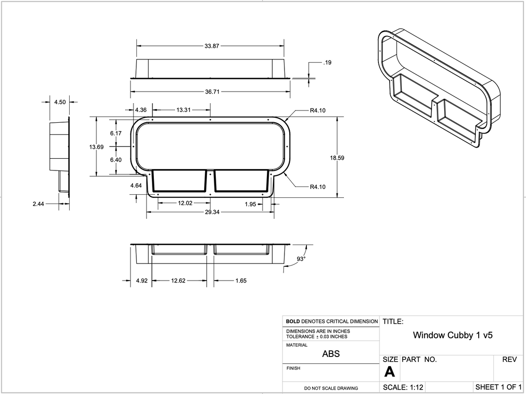 Ford Transit 10x33 Bunk Window Trim Ring with Storage Cubbies