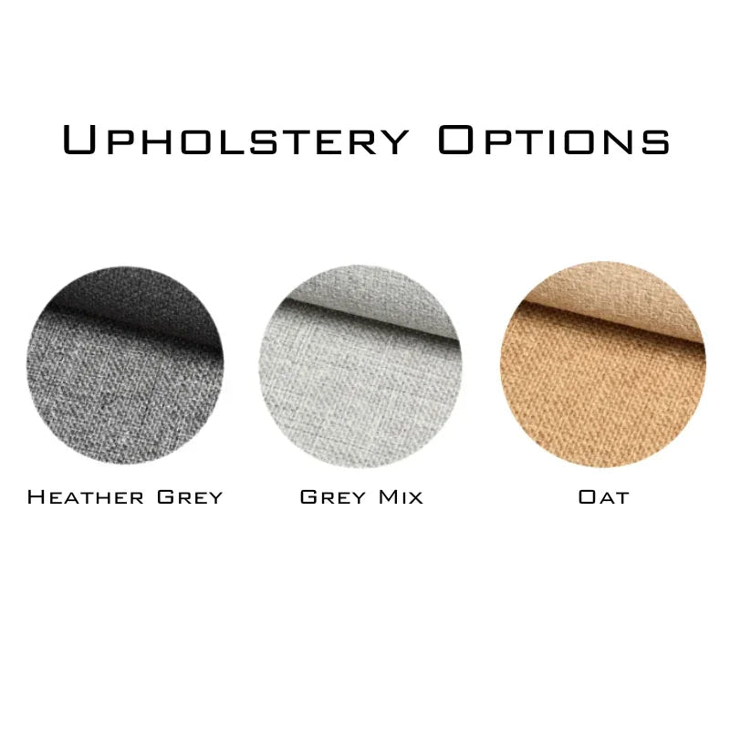 GoCode upholstery options for Ford Transit passenger B pillar in Heather Grey, Grey Mix, and Oat fabrics.