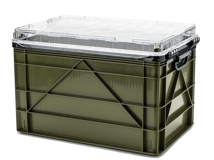 SIDIO storage crate in olive with clear lid