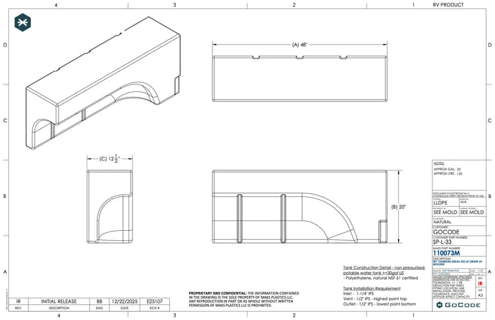 33-Gallon Wheel Well Water Tank - Left (SP-L-33) - AVC RIG