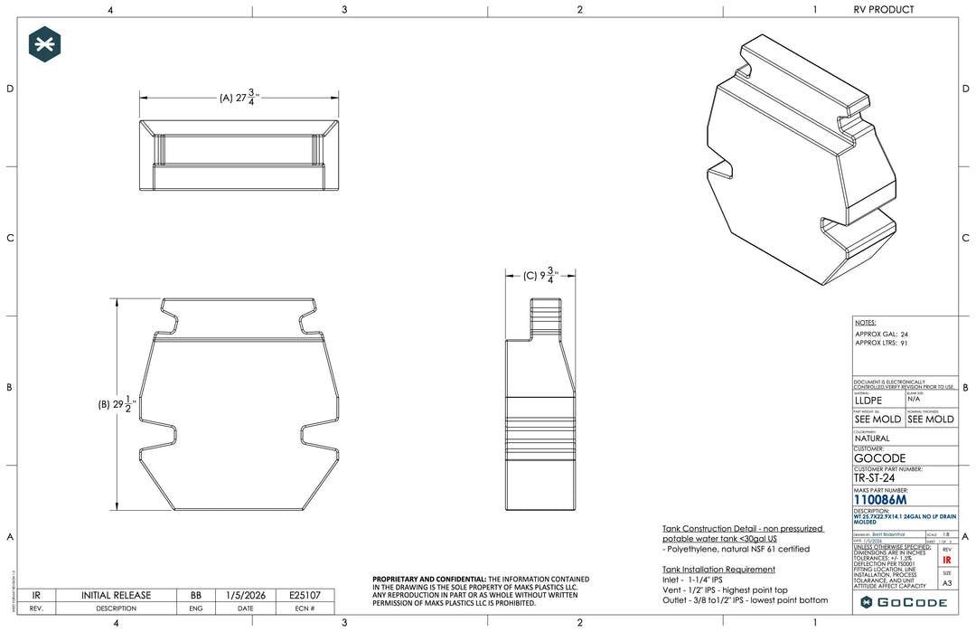 NW Conversions 24 Gallon Ford Transit Spare Tire Tank (TR-ST-24) - AVC RIG